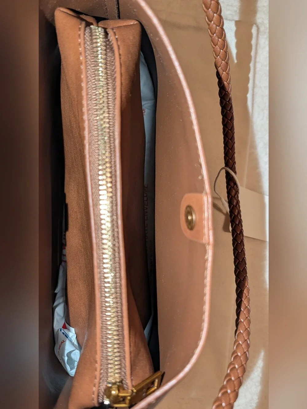 Shoulder Bag With Braided Strap And Bonus Pouch Caramel Brown NWOT